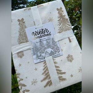 Gold Bow Christmas Tree Tablecloth